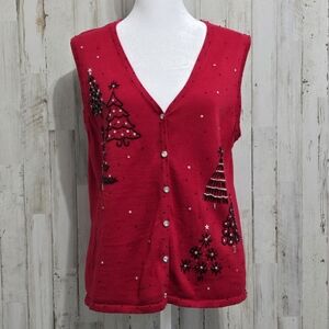Vintage Designers Original Studio Joy Red Beaded Holiday Sweater Vest Medium